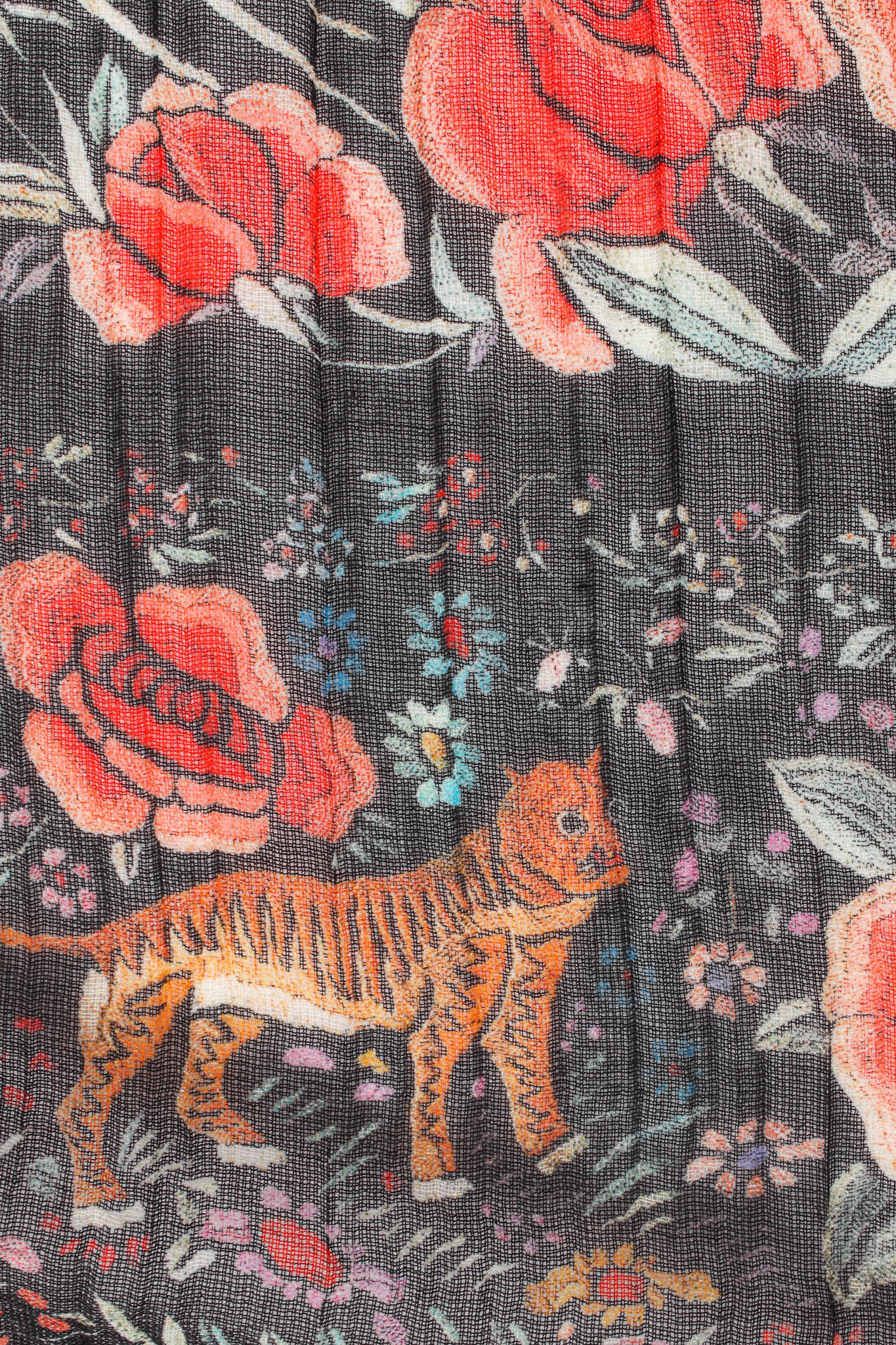 Vintage Roberto Cavalli Floral Mesh Peasant Dress tiger print hem panel @ Recess Los Angeles