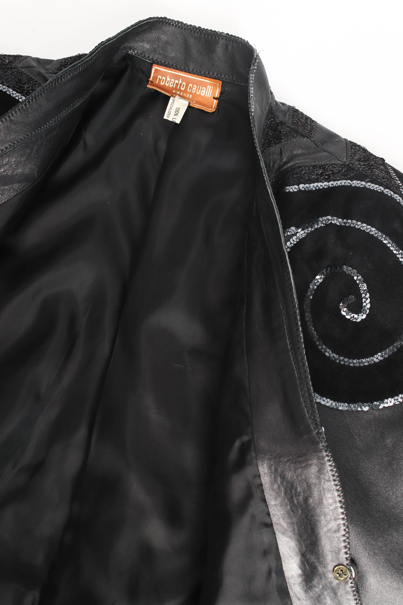 Vintage Roberto Cavalli Embellished Suede Leather Jacket flat lay @ Recess LA