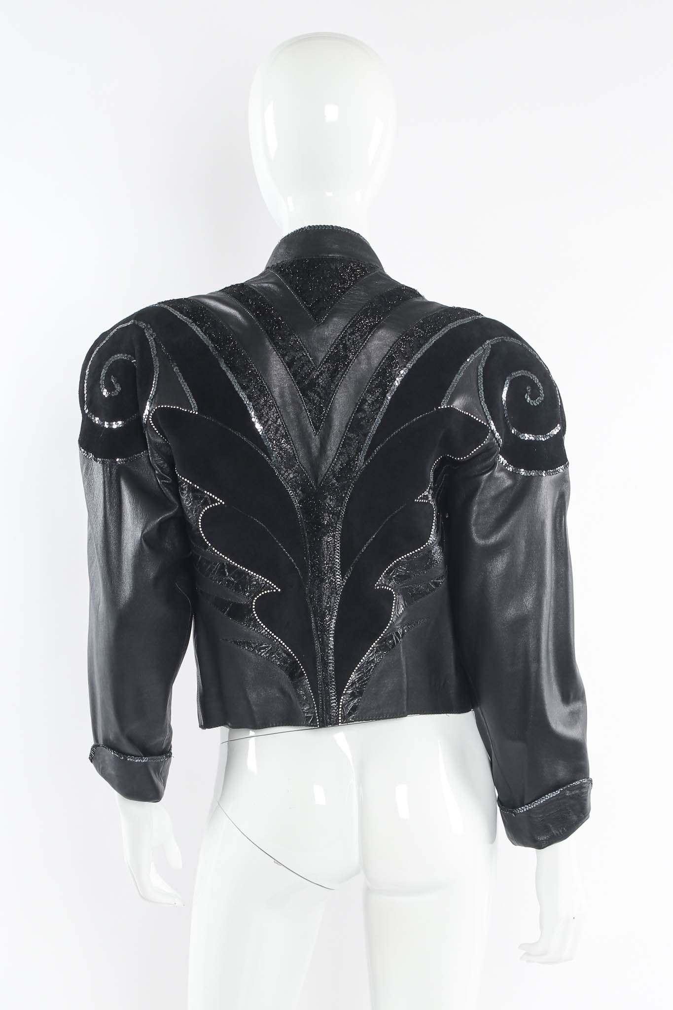 Vintage Roberto Cavalli Embellished Suede Leather Jacket mannequin back @ Recess LA