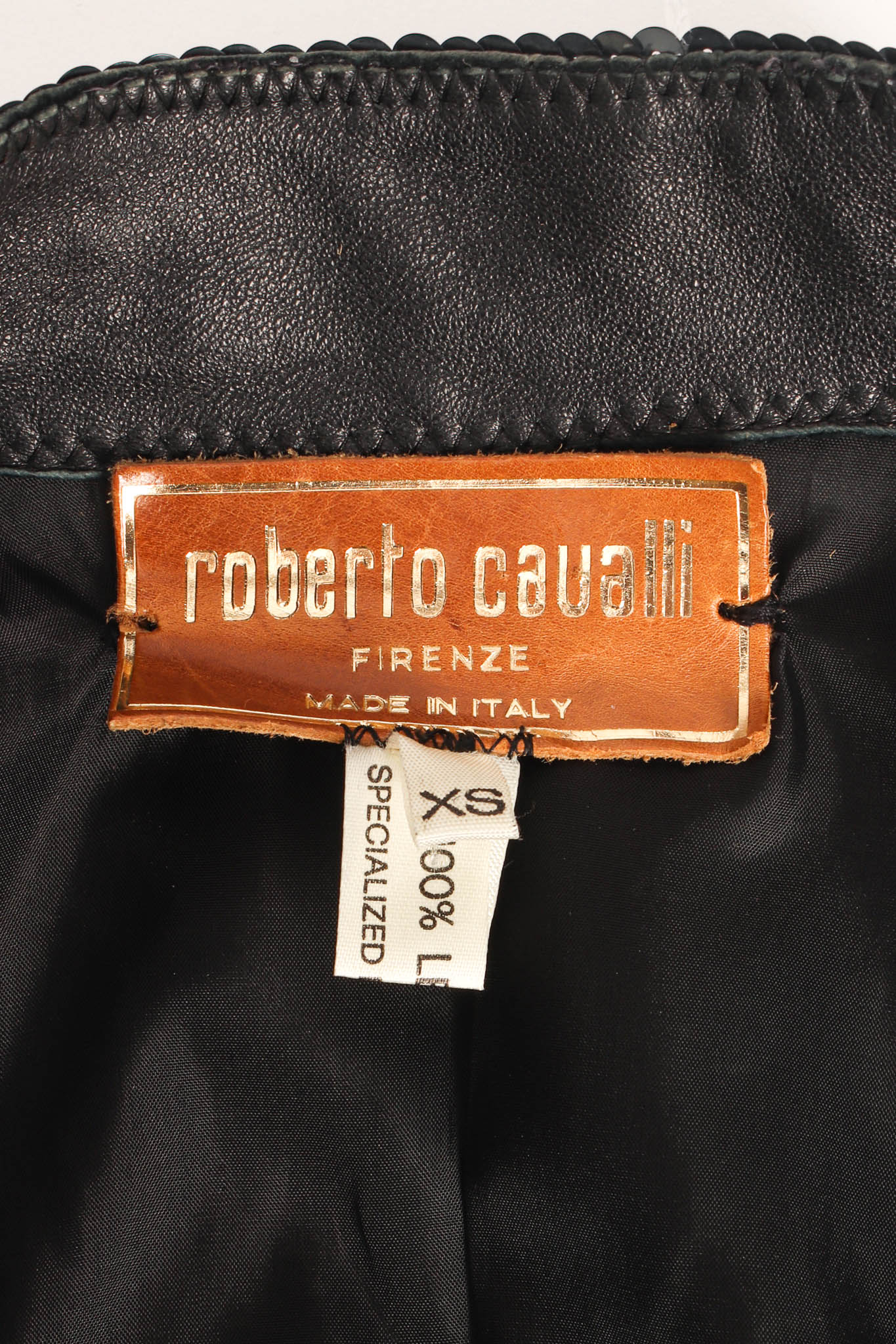 Vintage Roberto Cavalli Embellished Suede Leather Jacket label @ Recess LA