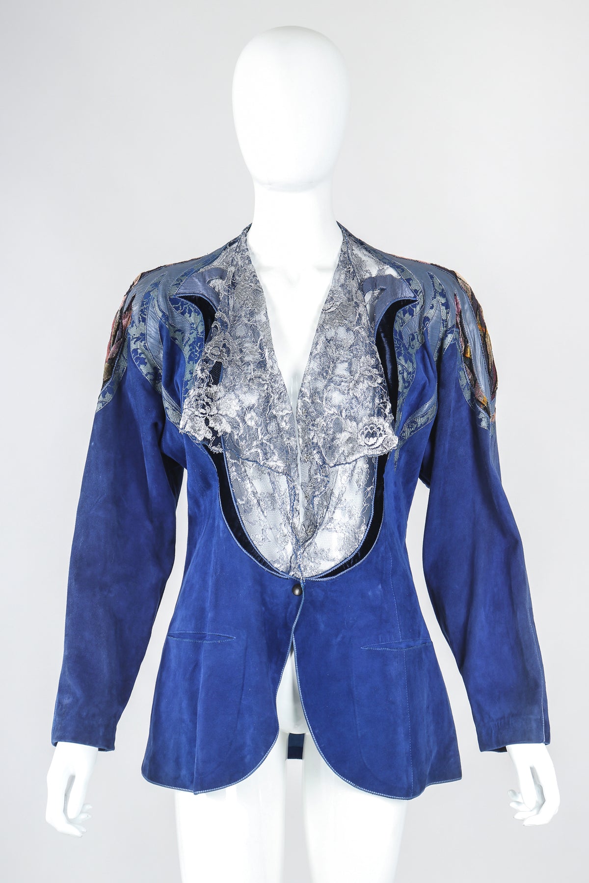 CLASS Roberto Cavalli レザー ジャケット レース ビジュー Roberto_Cavalli_blue_suede_lac