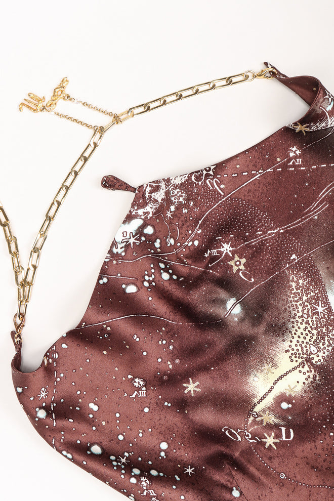 Recess Los Angeles Designer Consignment Resale Recycle Vintage Roberto Cavalli Astrology Star Chart Scorpio Silk Halter Dress