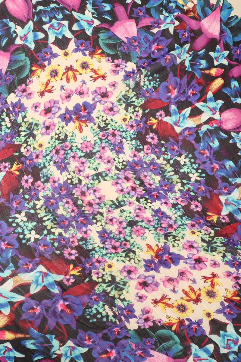 Recess Los Angeles Designer Consignment Vintage Floral Fringe Kaleidoscope Silk Chiffon Shawl