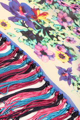 Recess Los Angeles Designer Consignment Vintage Floral Fringe Silk Chiffon Shawl