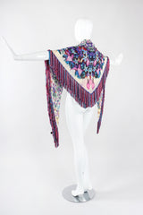 Recess Los Angeles Designer Consignment Vintage Floral Fringe Silk Chiffon Shawl