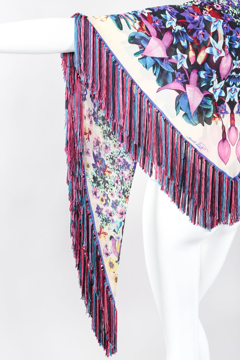 Recess Los Angeles Designer Consignment Vintage Roberto Cavalli Floral Fringe Kaleidoscope Silk Chiffon Shawl