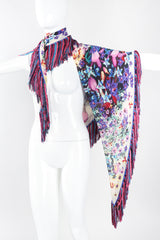 Recess Los Angeles Designer Consignment Vintage Roberto Cavalli Floral Fringe Kaleidoscope Silk Chiffon Shawl