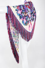 Recess Los Angeles Designer Consignment Vintage Roberto Cavalli Floral Fringe Kaleidoscope Silk Chiffon Shawl