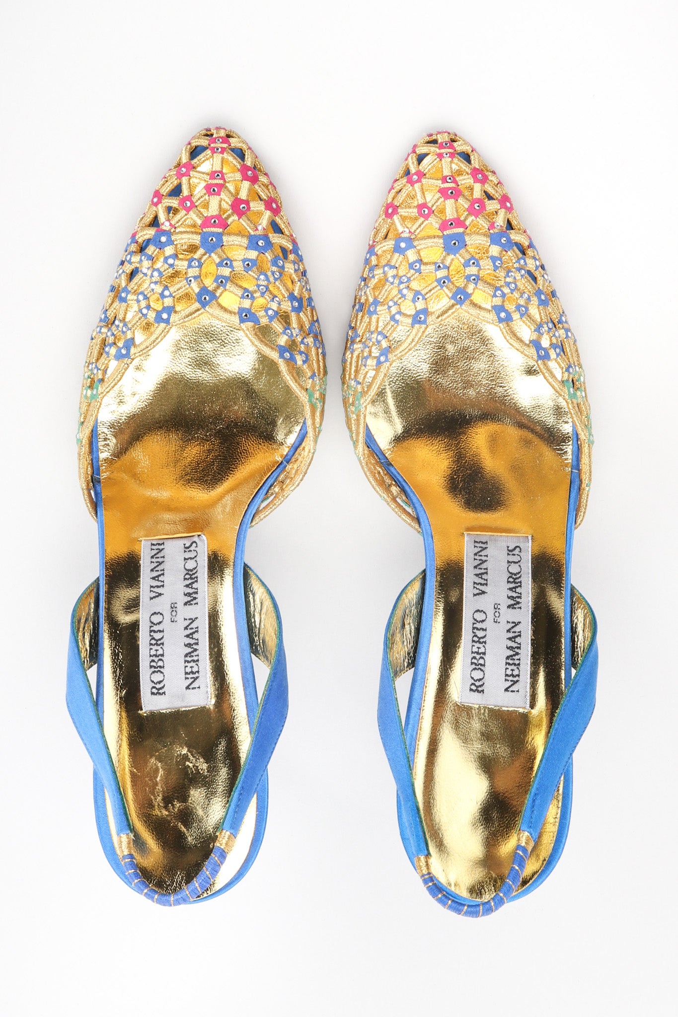 Recess Los Angeles Vintage Roberto Vianni Neiman Marcus Starry Moroccan Lattice Crystal Mesh Slingback Heels