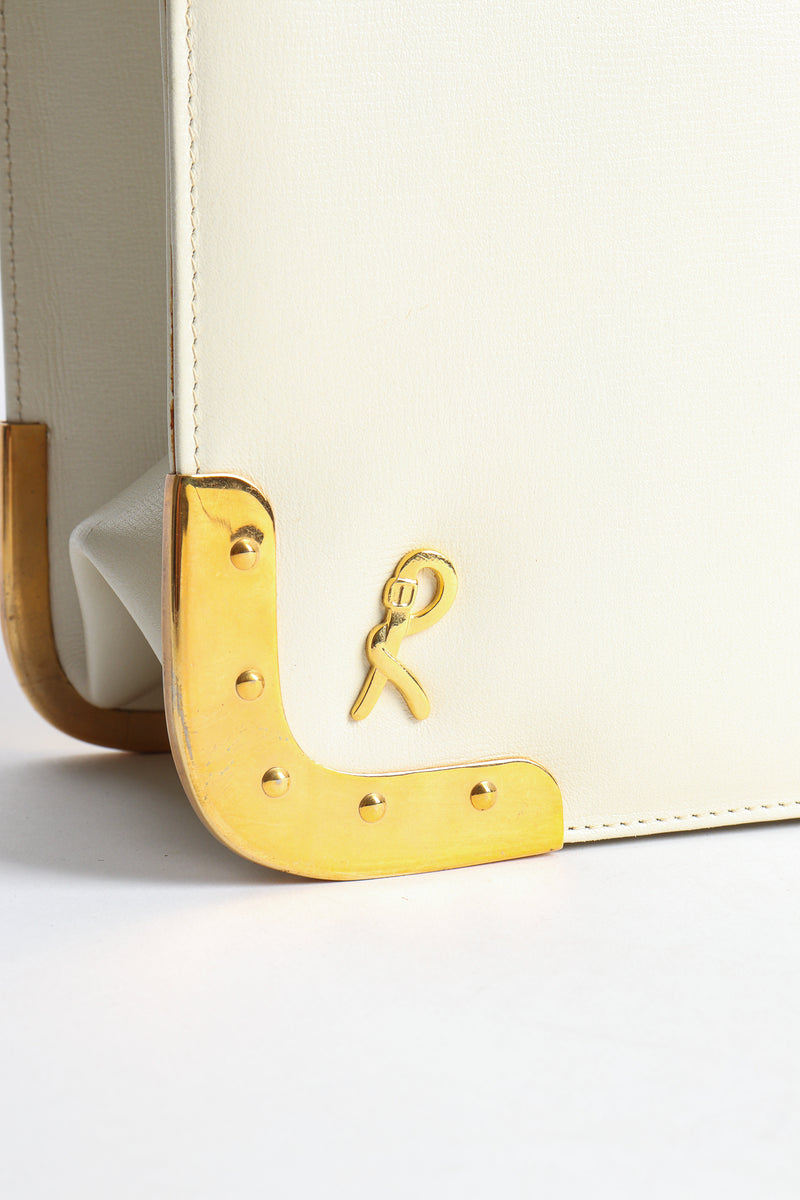 Vintage Roberta di Camerino Leather Folio Case with Brass Hardware gold logo charm at Recess Los Angeles