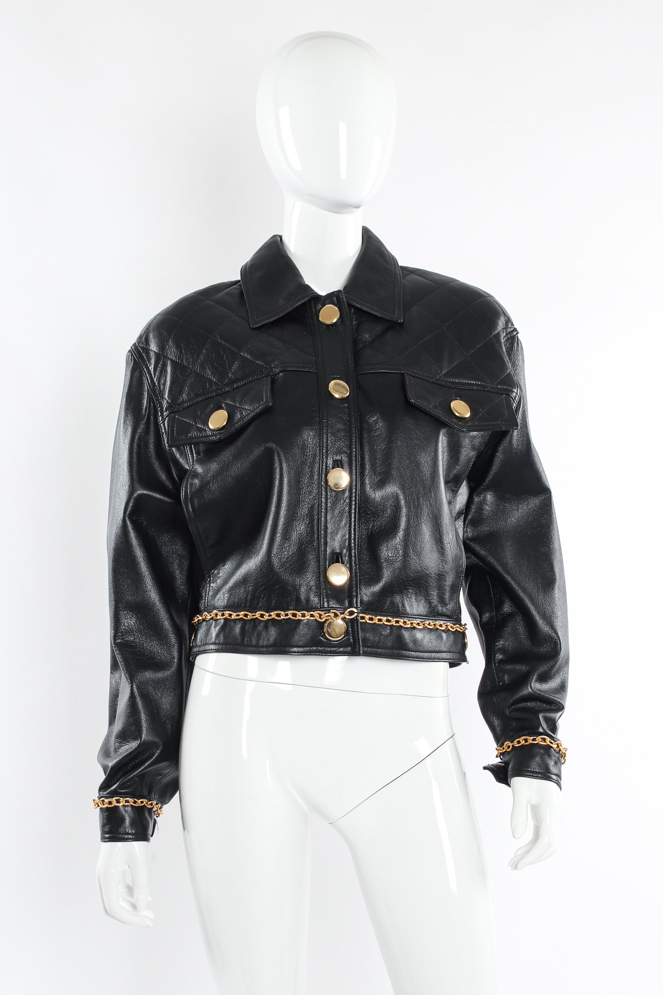 Vintage Rocco D'Amelio Chain Hardware Quilted Leather Jacket mannequin front @ Recess LA