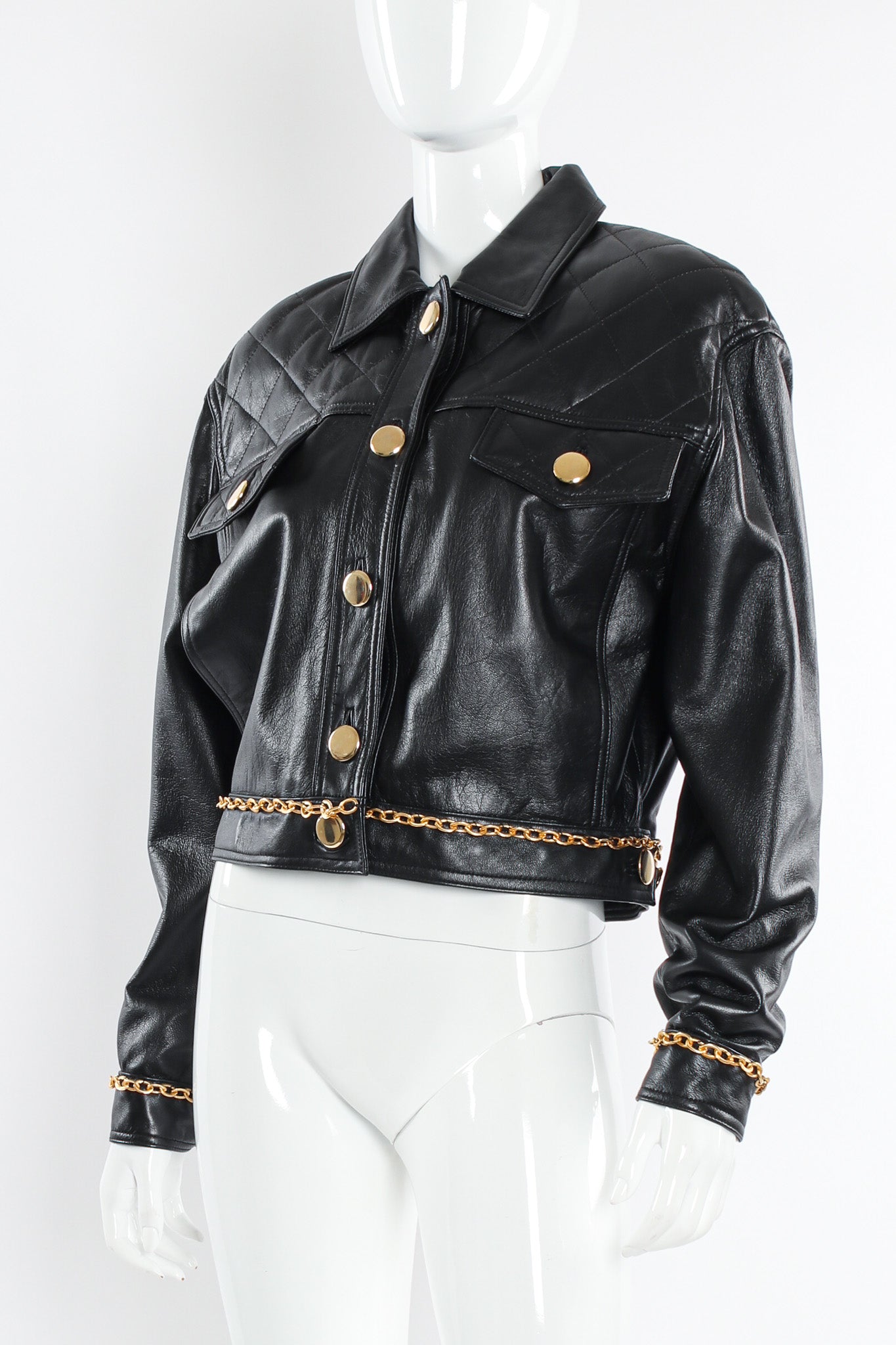 Vintage Rocco D'Amelio Chain Hardware Quilted Leather Jacket mannequin close angle @ Recess LA