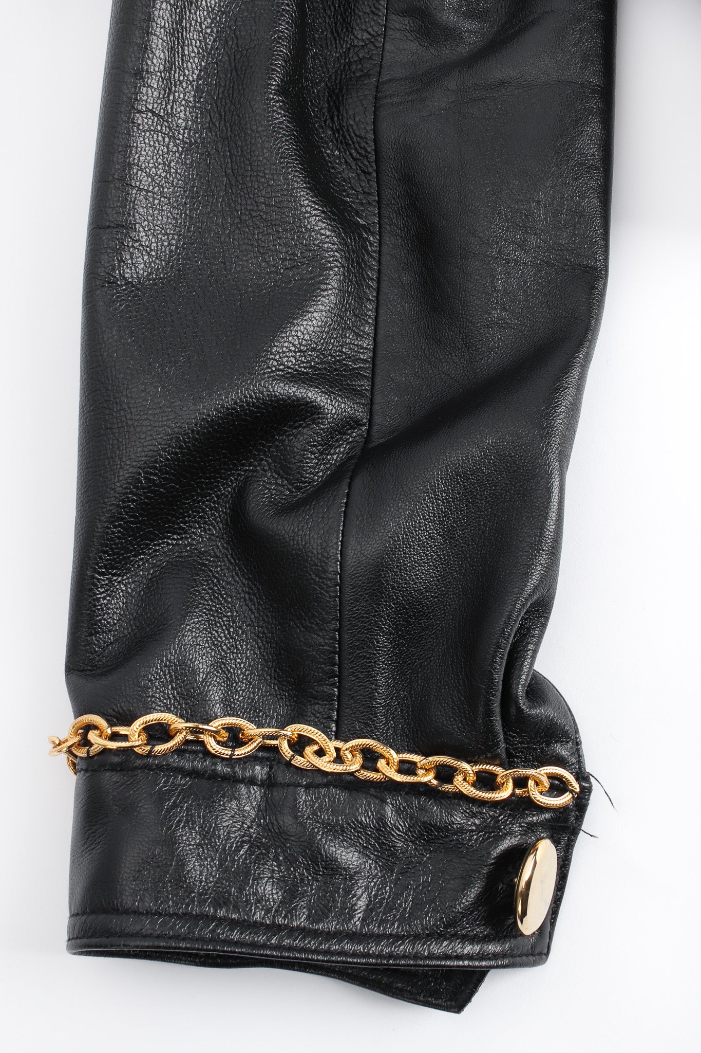 Vintage Rocco D'Amelio Chain Hardware Quilted Leather Jacket sleeve cuff with chain/button @ Recess LA
