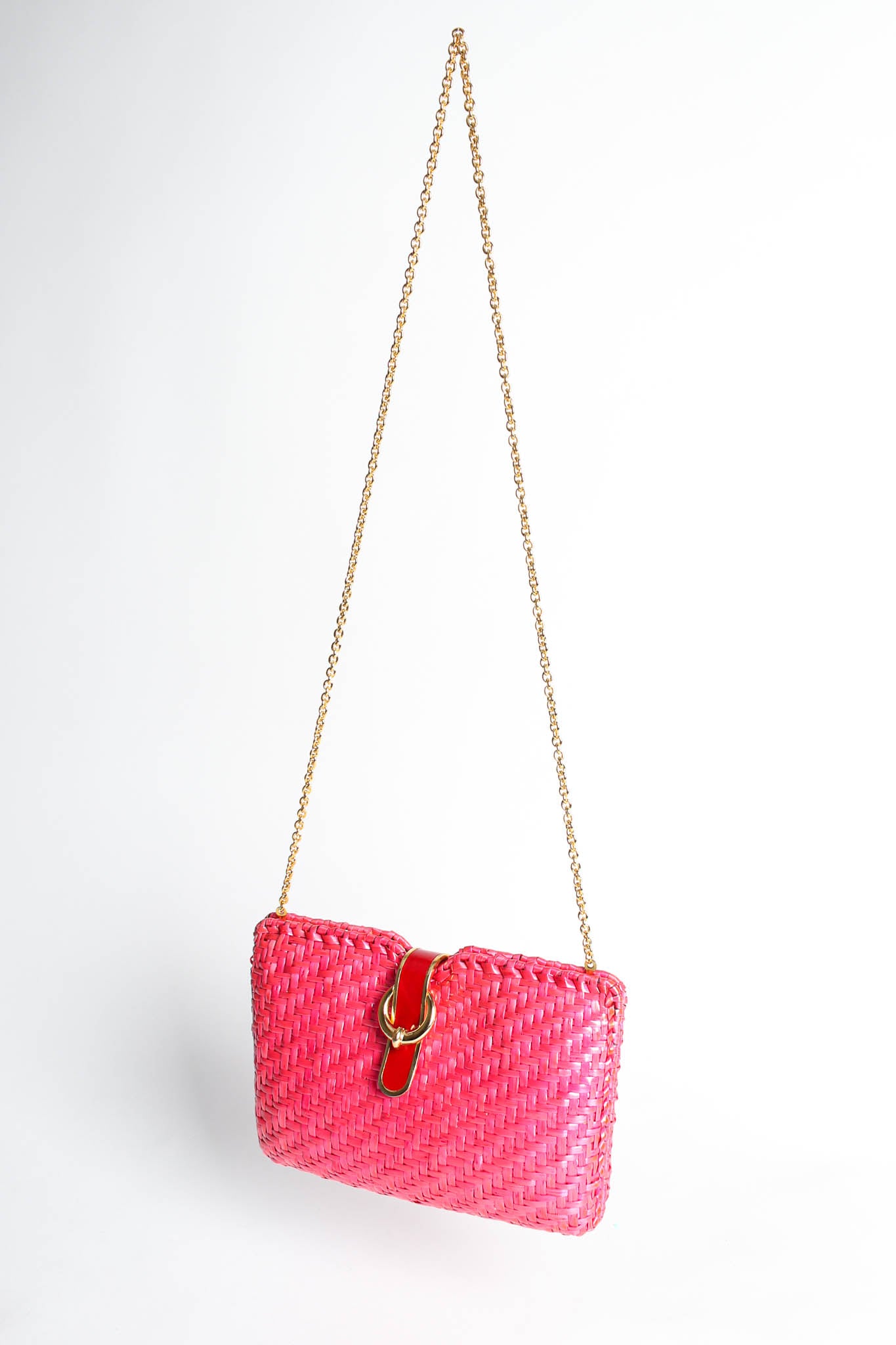 Vintage Rodo Woven Straw Shoulder Clutch angle hanging @ Recess Los Angeles