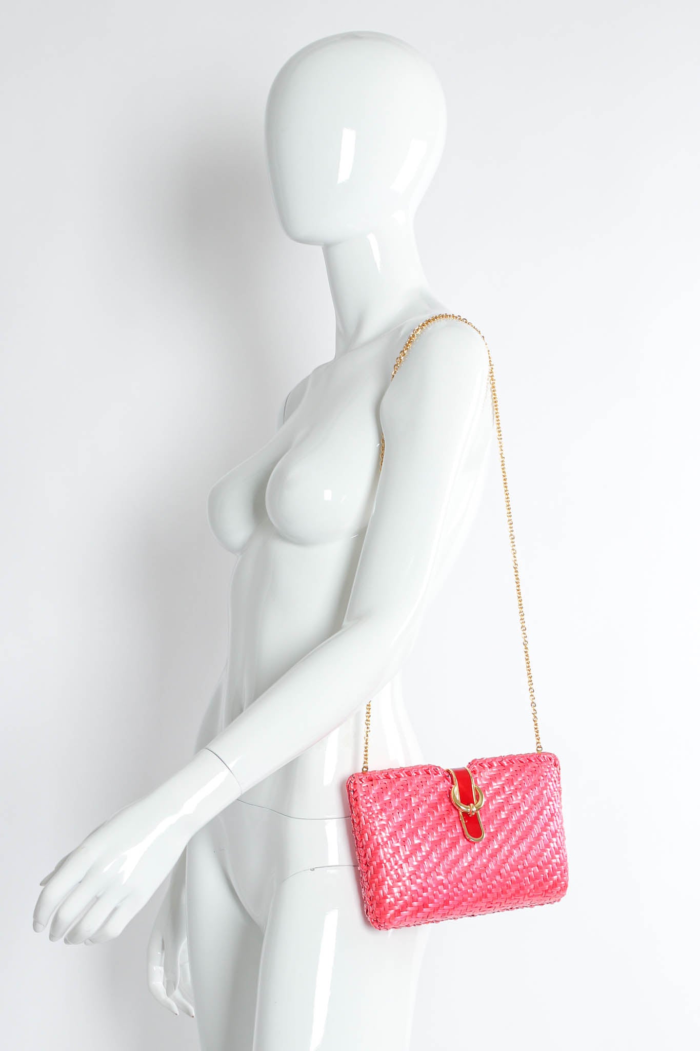 Vintage Rodo Woven Straw Shoulder Clutch mannequin angle @ Recess Los Angeles