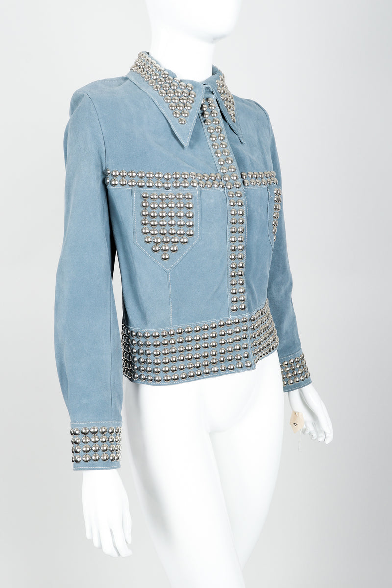 Vintage Roger Kuper Studded Suede Jacket on Mannequin angled at Recess Los Angeles
