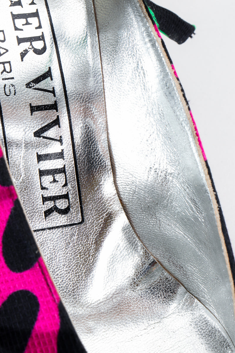 Vintage Roger Vivier 80s Satin Colorblock Ankle Tie Heels wear to inside lining