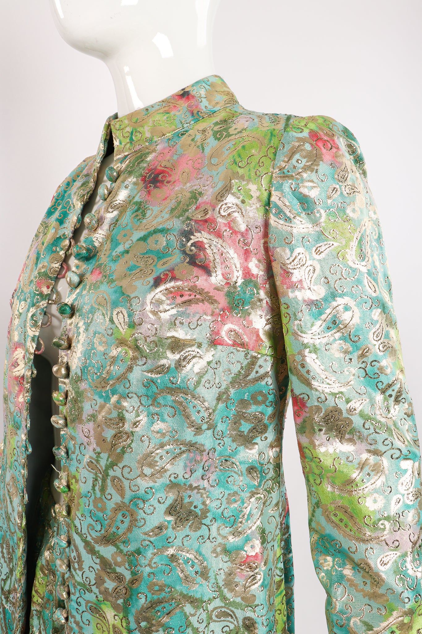 Vintage Romantica Victor Costa Romantica Brocade Jacket & Skirt Set on Mannequin bust at Recess LA