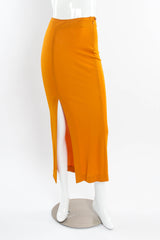 Vintage Romeo Gigli Sleek Bodycon Slit Skirt mannequin side lit front @ Recess Los Angeles