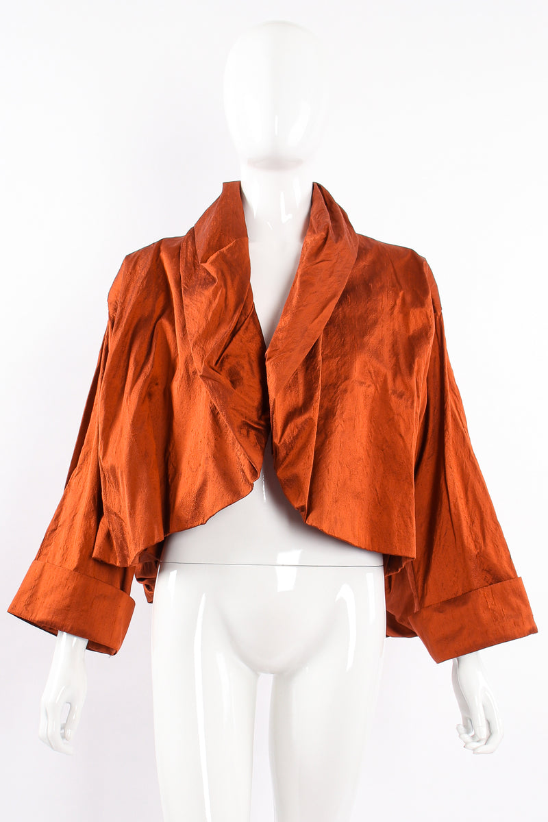 Vintage Romeo Gigli Rust Cropped Silk Dupioni Bubble Jacket on mannequin front at Recess LA