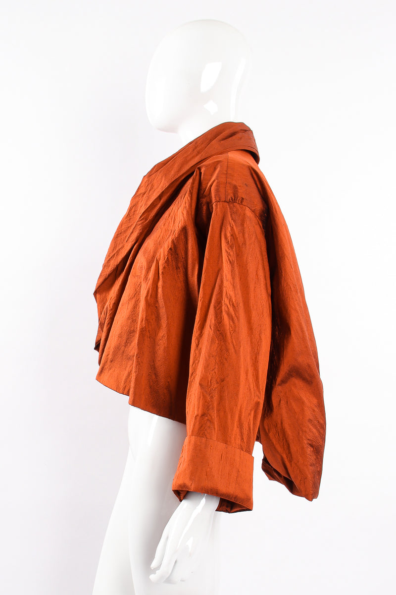 Vintage Romeo Gigli Rust Cropped Silk Dupioni Balloon Jacket on mannequin side at Recess LA