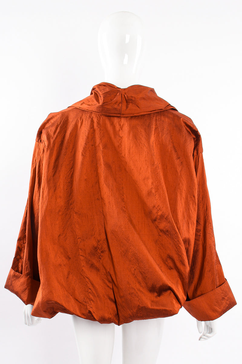 Vintage Romeo Gigli Rust Cropped Silk Dupioni Balloon Jacket on mannequin back at Recess LA
