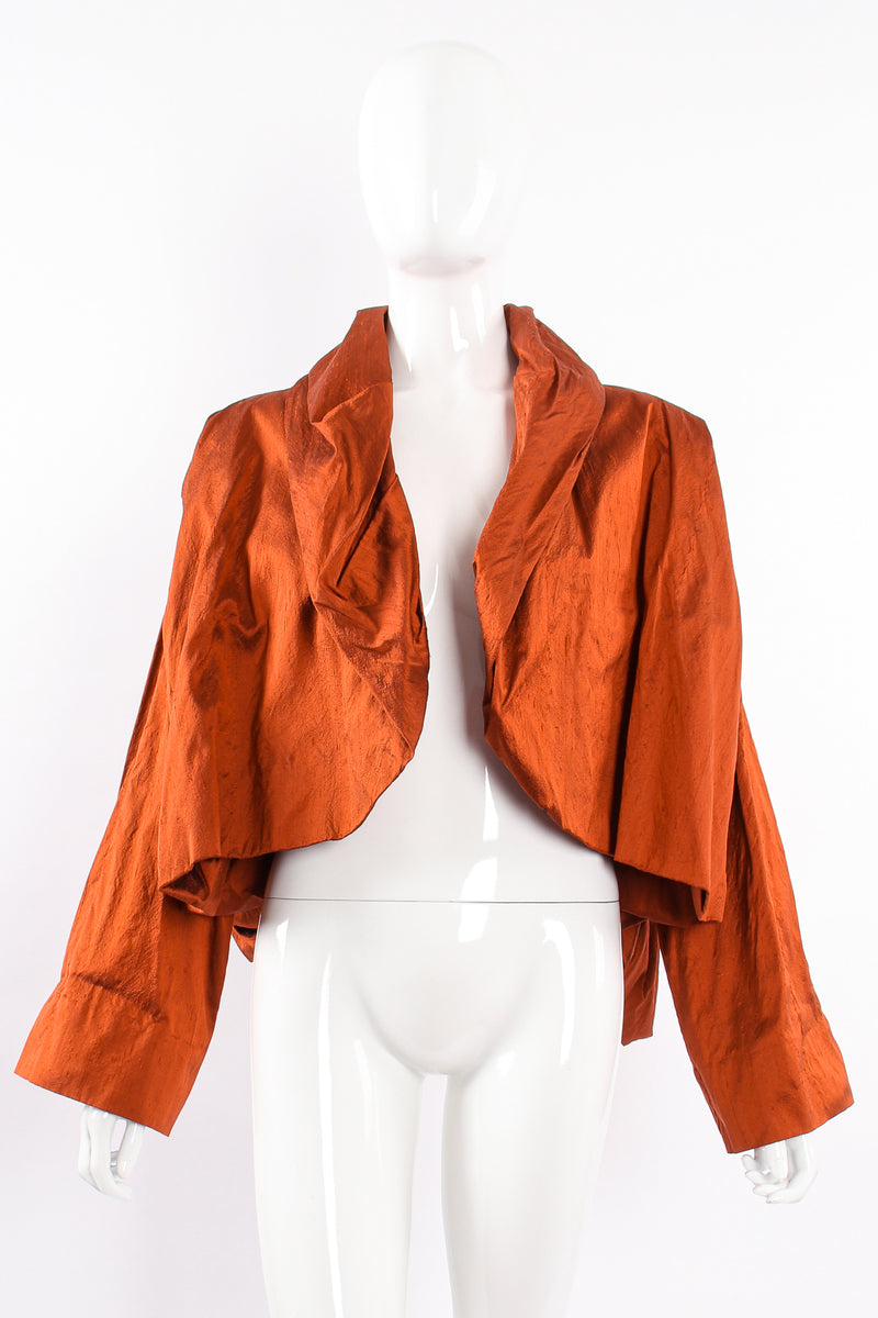 Vintage Romeo Gigli Rust Cropped Silk Dupioni Balloon Jacket on mannequin front at Recess LA