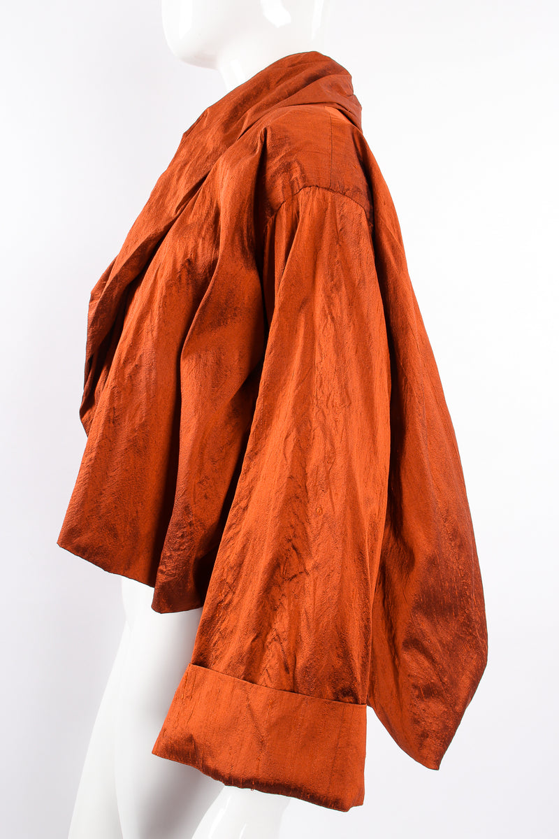 Vintage Romeo Gigli Rust Cropped Silk Dupioni Bubble Jacket on mannequin side crop at Recess LA