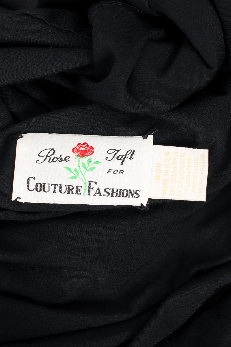 Vintage Rose Taft Ruffle Shoulder Sheath Gown broochVintage Rose Taft Ruffle Shoulder Sheath Gown label at Recess Los Angeles