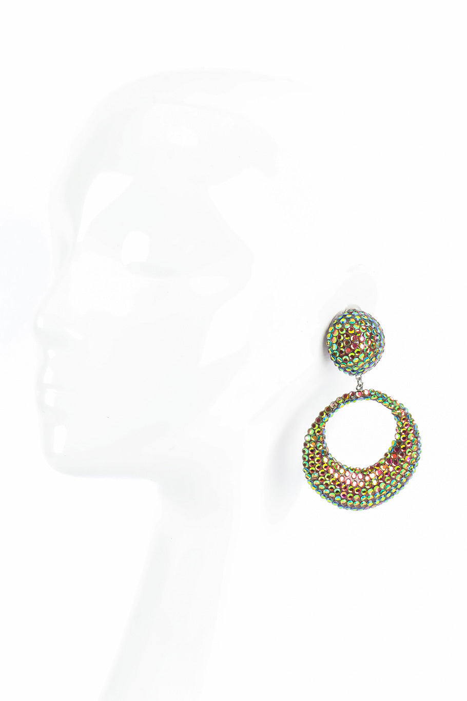 Iridescent vintage hoop earrings mannequin side @recessla