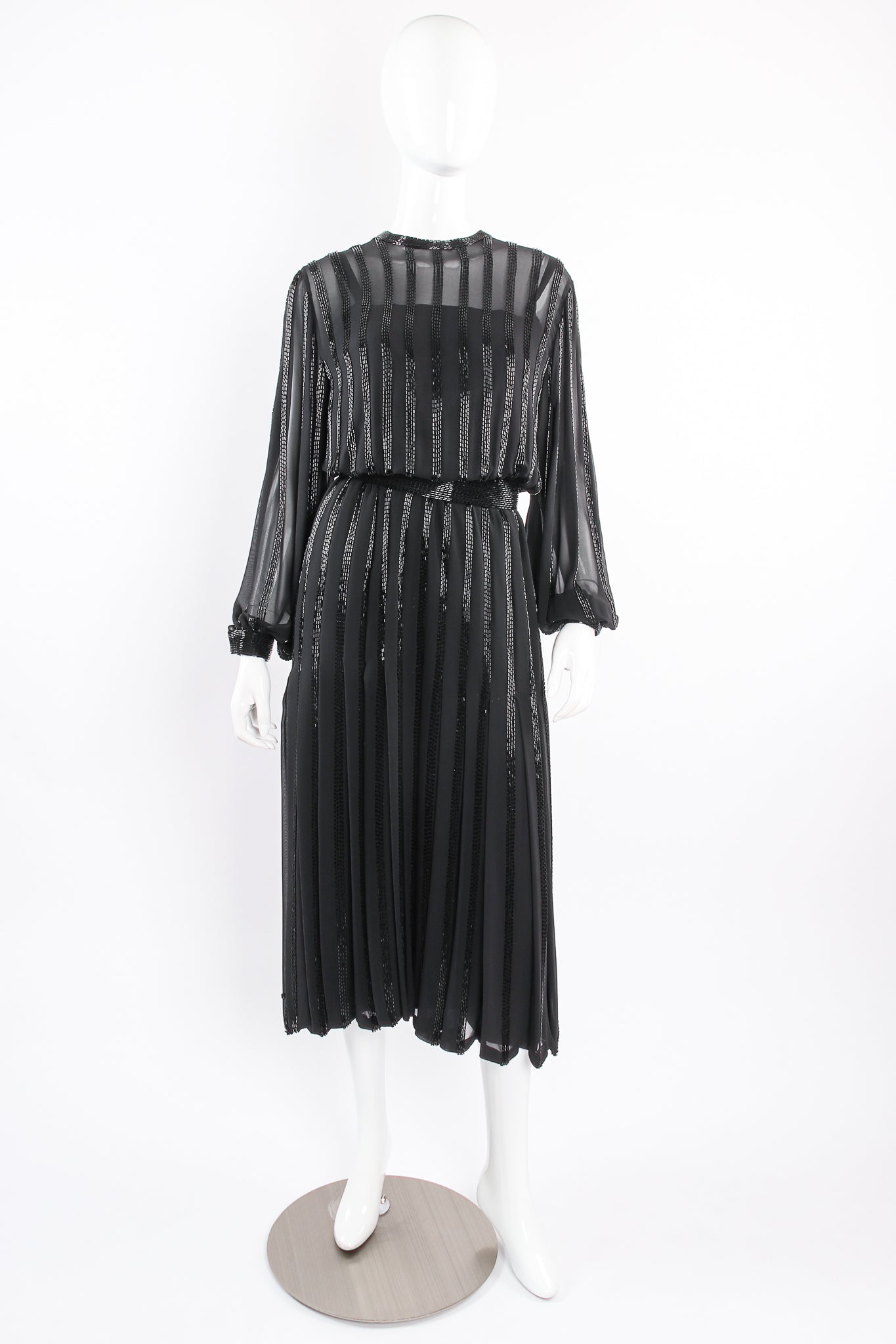 Vintage Ruben Panis Bead Stripe Silk Chiffon Dress on mannequin front at Recess Los Angeles
