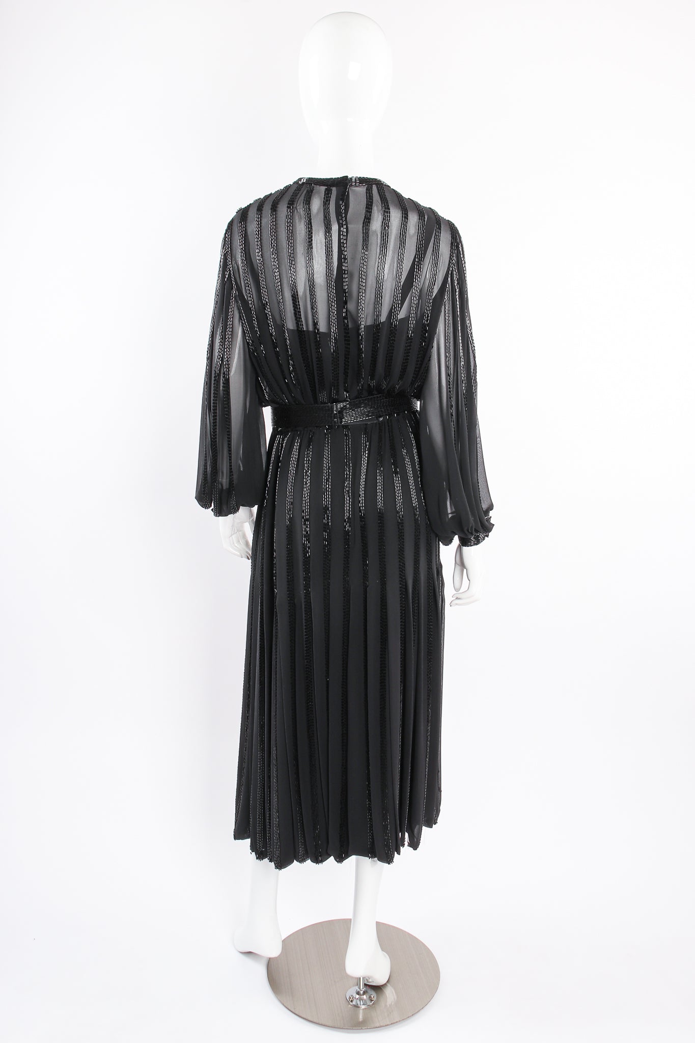 Vintage Ruben Panis Bead Stripe Silk Chiffon Dress on mannequin back at Recess Los Angeles