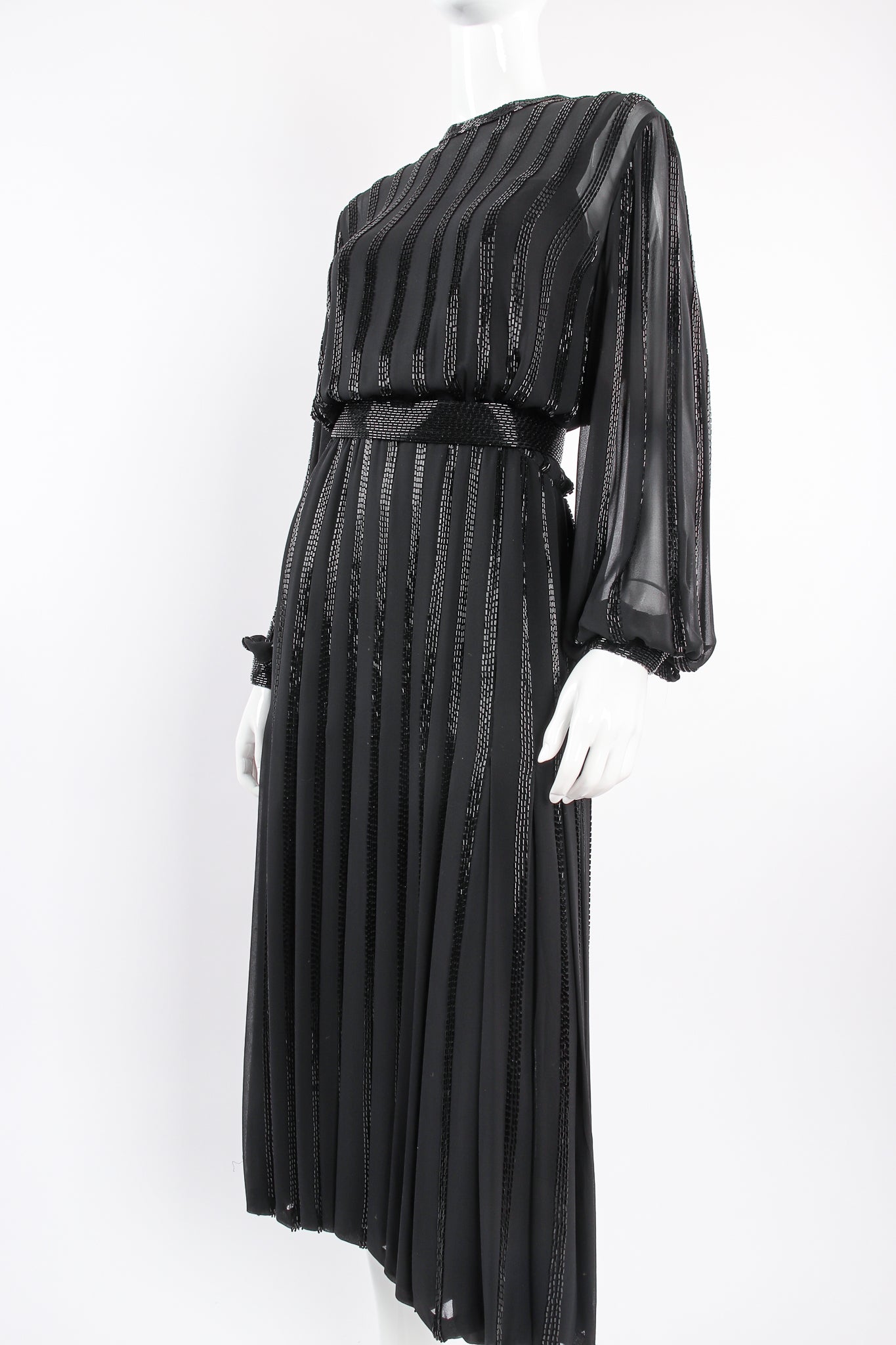 Vintage Ruben Panis Bead Stripe Silk Chiffon Dress on mannequin crop at Recess Los Angeles