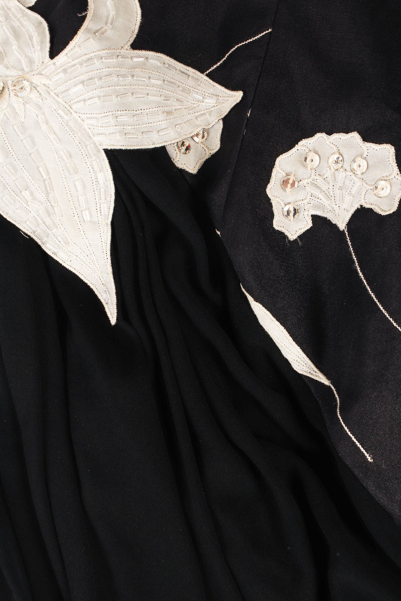 Vintage Ruben Panis Silk Lily Floral Shoulder Dress drape/sequin beads close @ Recess Los Angeles