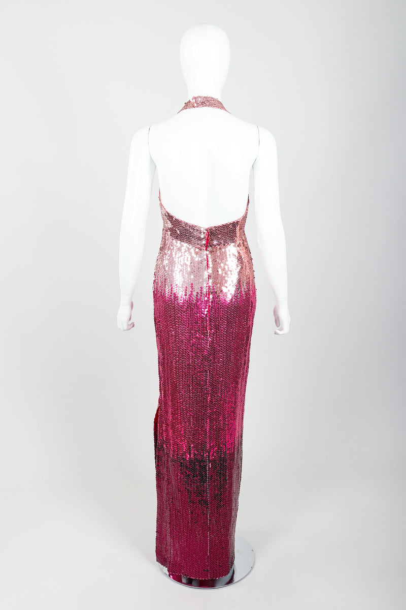 Vintage Ruben Panis Ombré Sequin Halter Gown on Mannequin Back at Recess Los Angeles