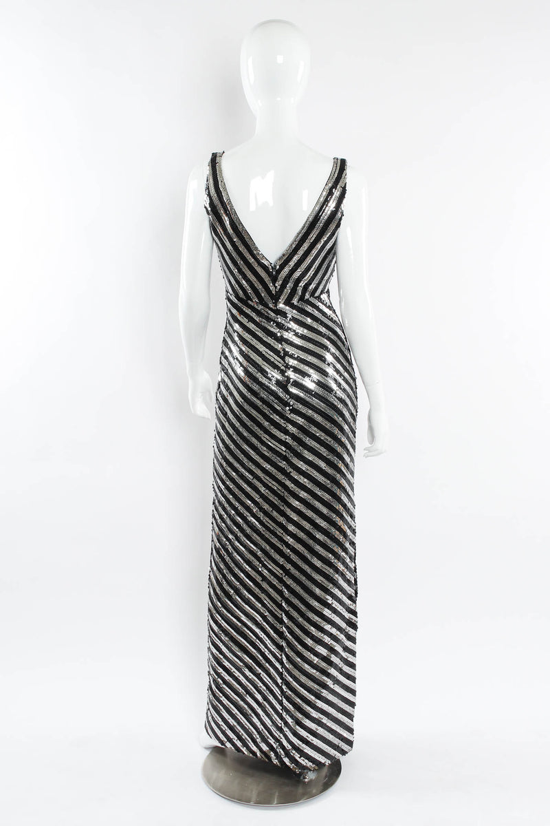 Vintage Ruben Panis Sequin Stripe Bodycon Dress mannequin back @ Recess Los Angeles