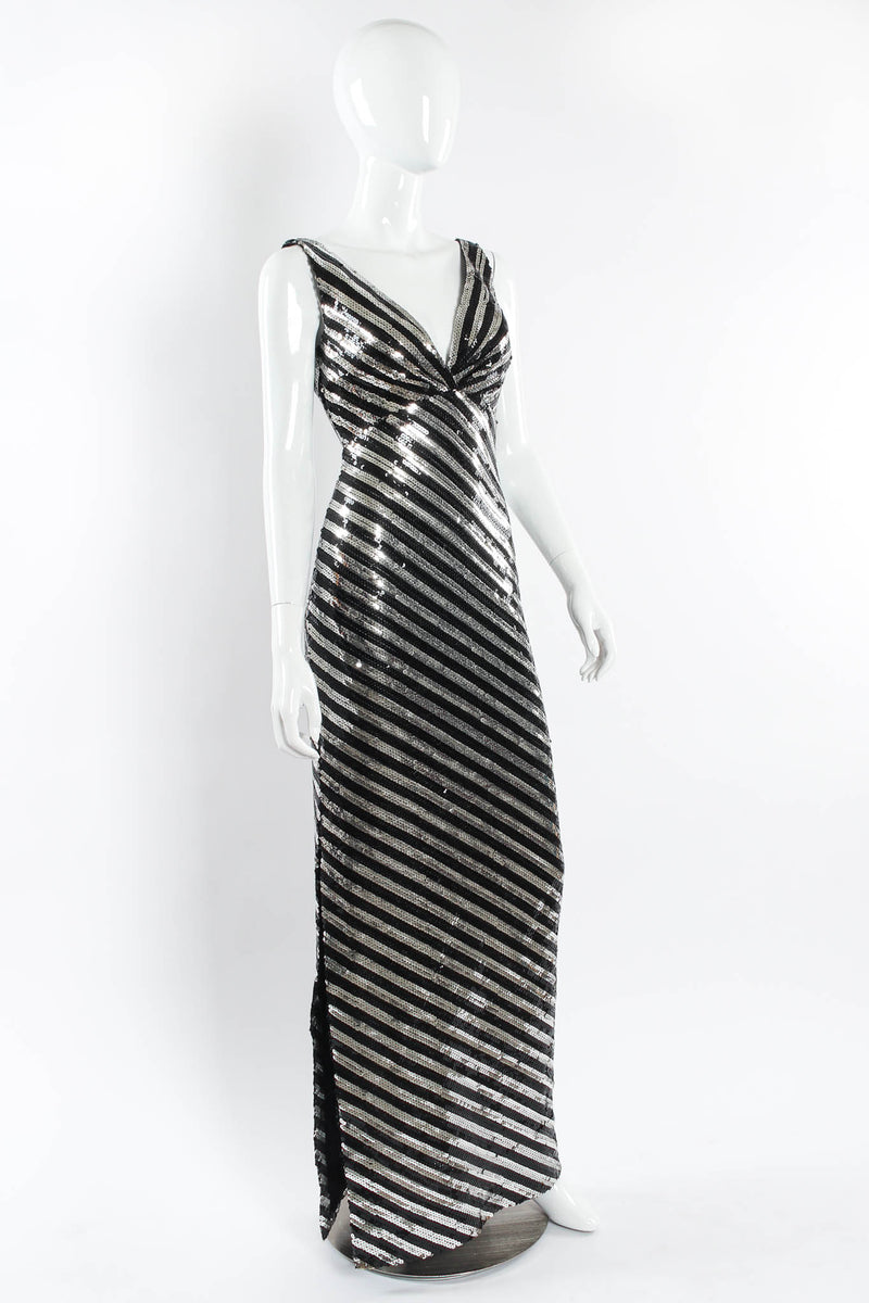 Vintage Ruben Panis Sequin Stripe Bodycon Dress mannequin angle @ Recess Los Angeles