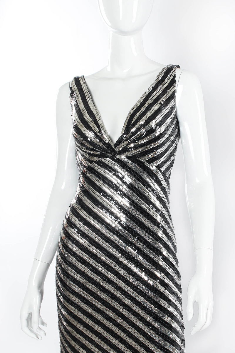 Vintage Ruben Panis Sequin Stripe Bodycon Dress mannequin close @ Recess Los Angeles