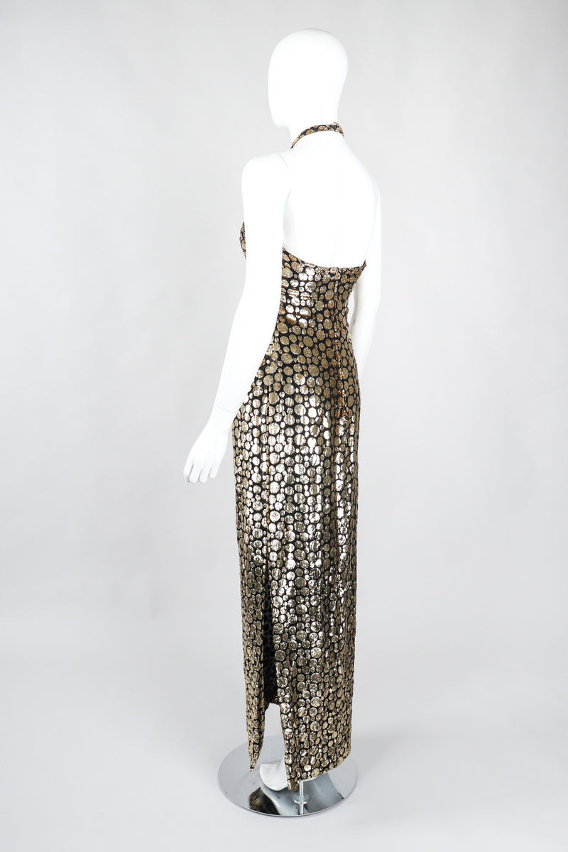Recess Los Angeles Vintage Ruben Panis Gold Bubble Velvet Lamé Halter Gown