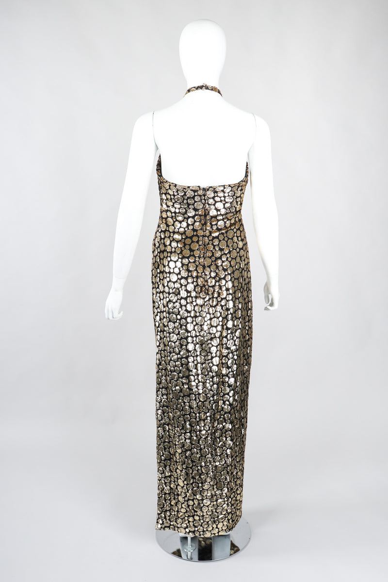 Recess Los Angeles Vintage Ruben Panis Gold Bubble Velvet Lamé Halter Gown