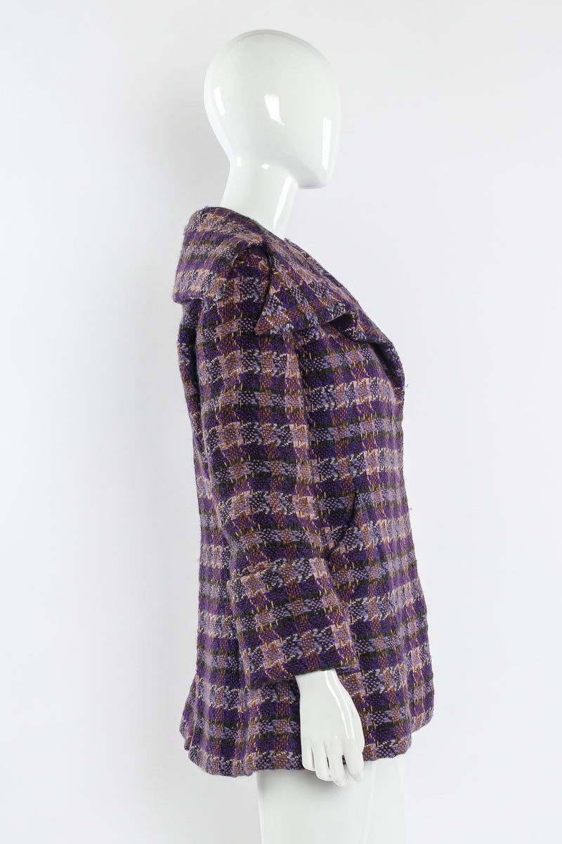 Vintage Rudi Gernreich Plaid Tartan Wool Coat mannequin side @ Recess Los Angeles