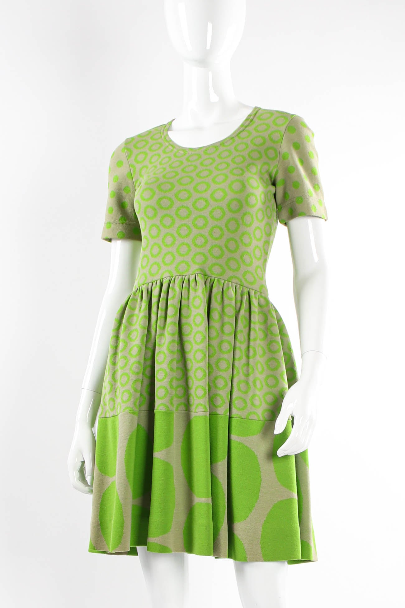 Vintage 1965 Rudy Gernreich Mixed Circle Dot Knit Dress front mannequin @ Recess LA