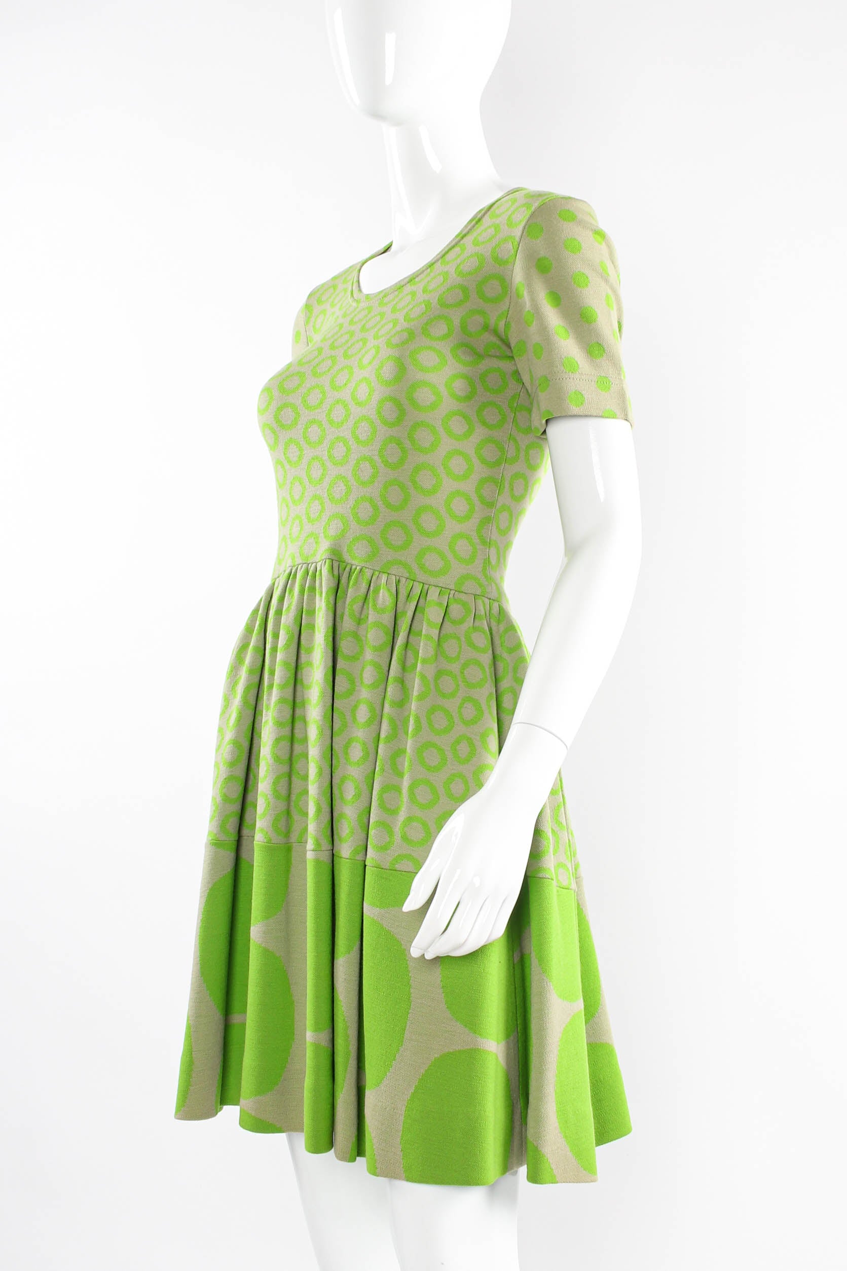 Vintage 1965 Rudy Gernreich Mixed Circle Dot Knit Dress angle mannequin @ Recess LA
