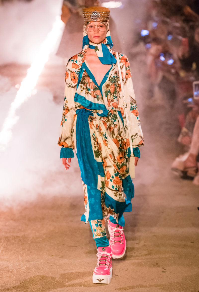 Gucci 2019 Resort Look 34 Silk Poppy Printed Scarf Skirt at Recess Los Angeles