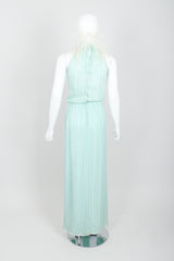 Vintage Saz International Silk Ostrich Feather Collar Dress on Mannequin back at Recess