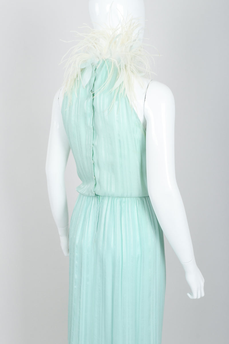 Vintage Saz International Silk Ostrich Feather Collar Dress on Mannequin angle back at Recess