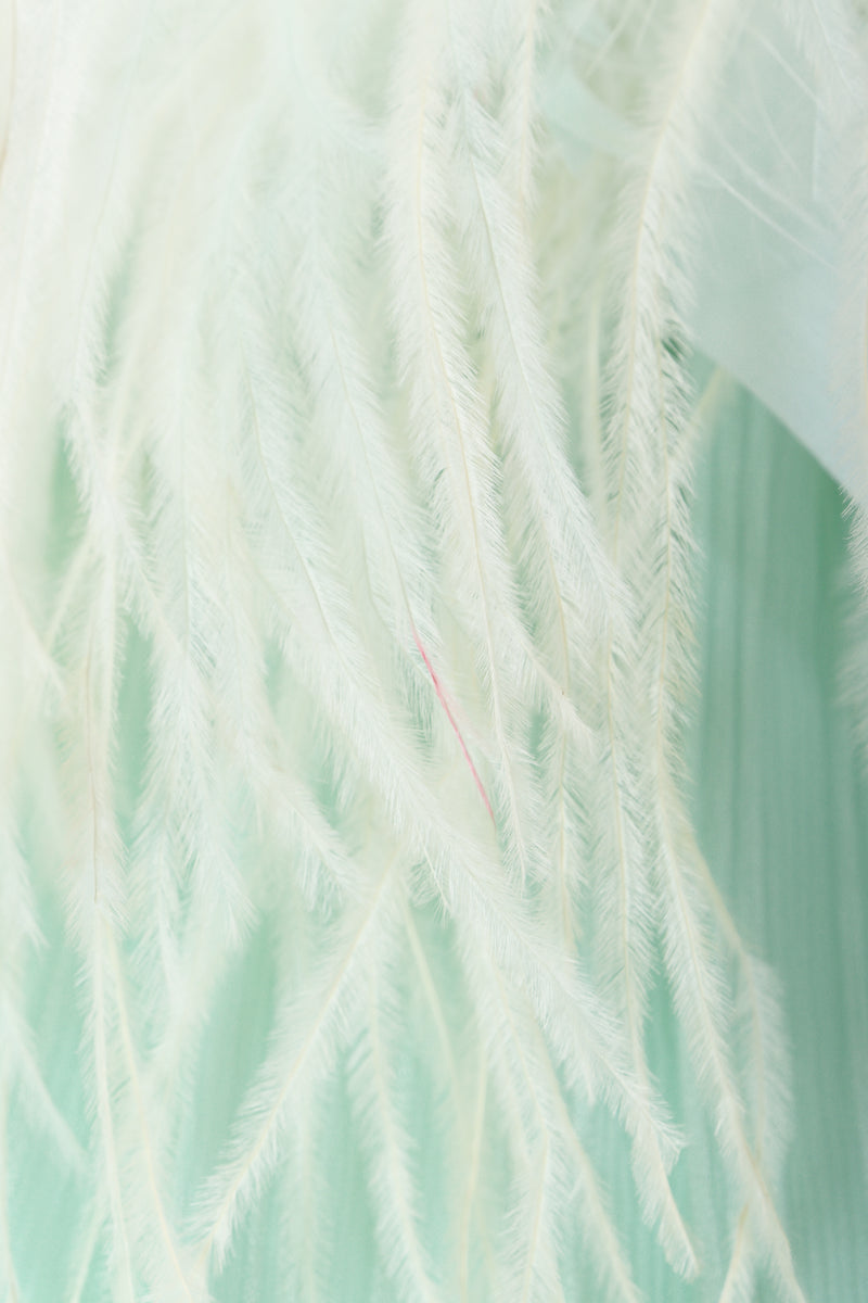 Vintage Saz International Silk Ostrich Feather Collar Dress pink feather thread