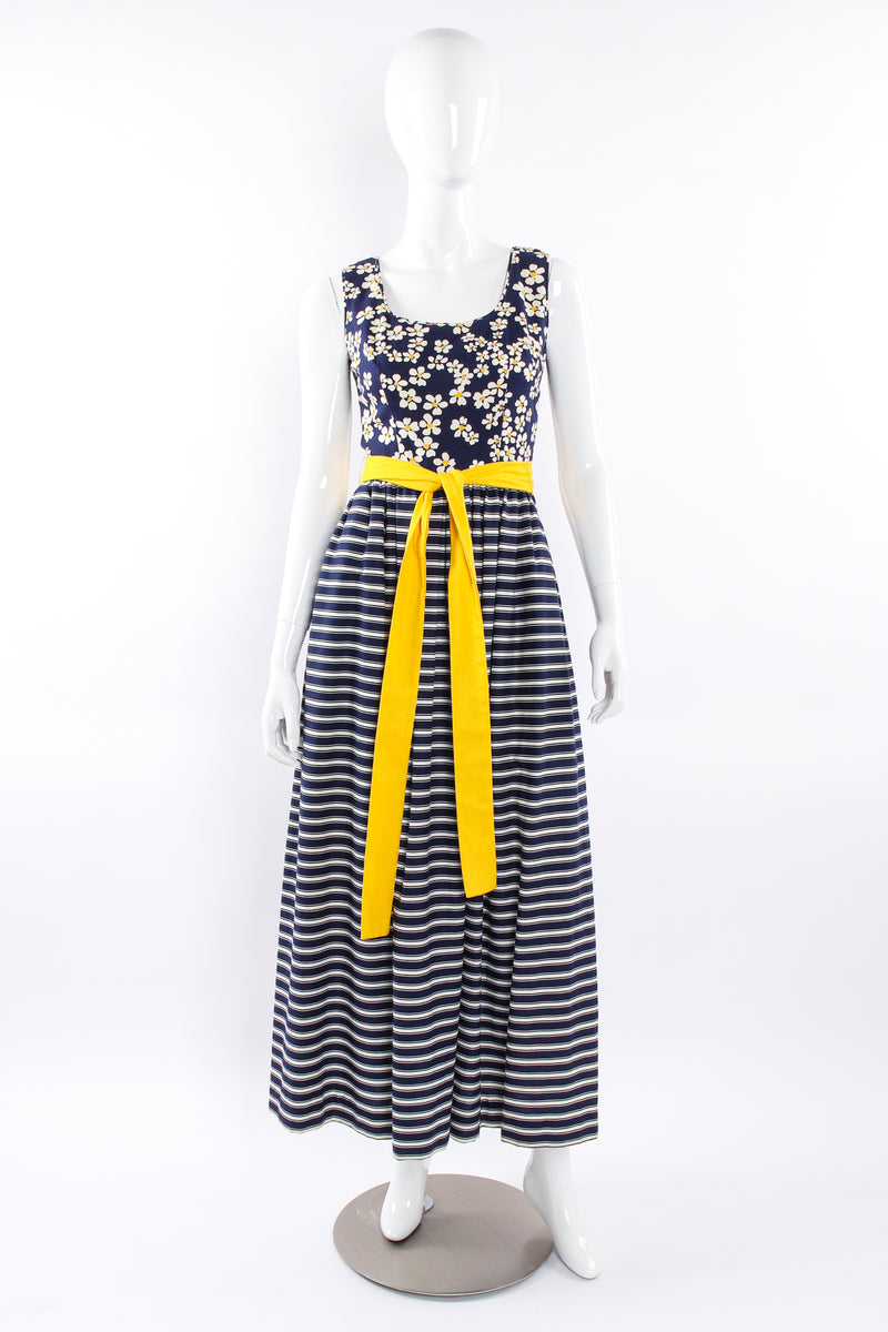 Vintage Sadie for I.Magnin Stripes & Daisies Dress mannequin front unbelted @ Recess LA