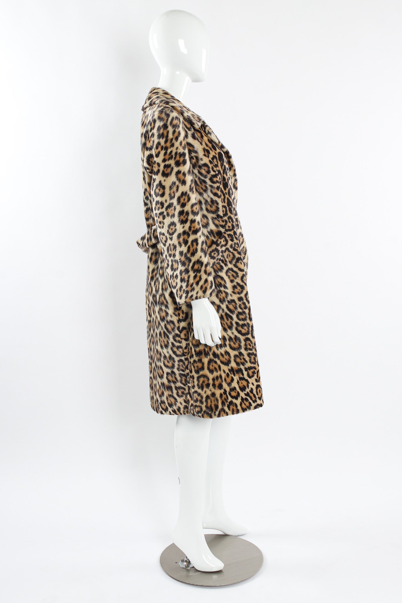 Vintage Irene Herbert for Safari Fairmoor Leopard Print Fur Coat mannequin side @ Recess LA