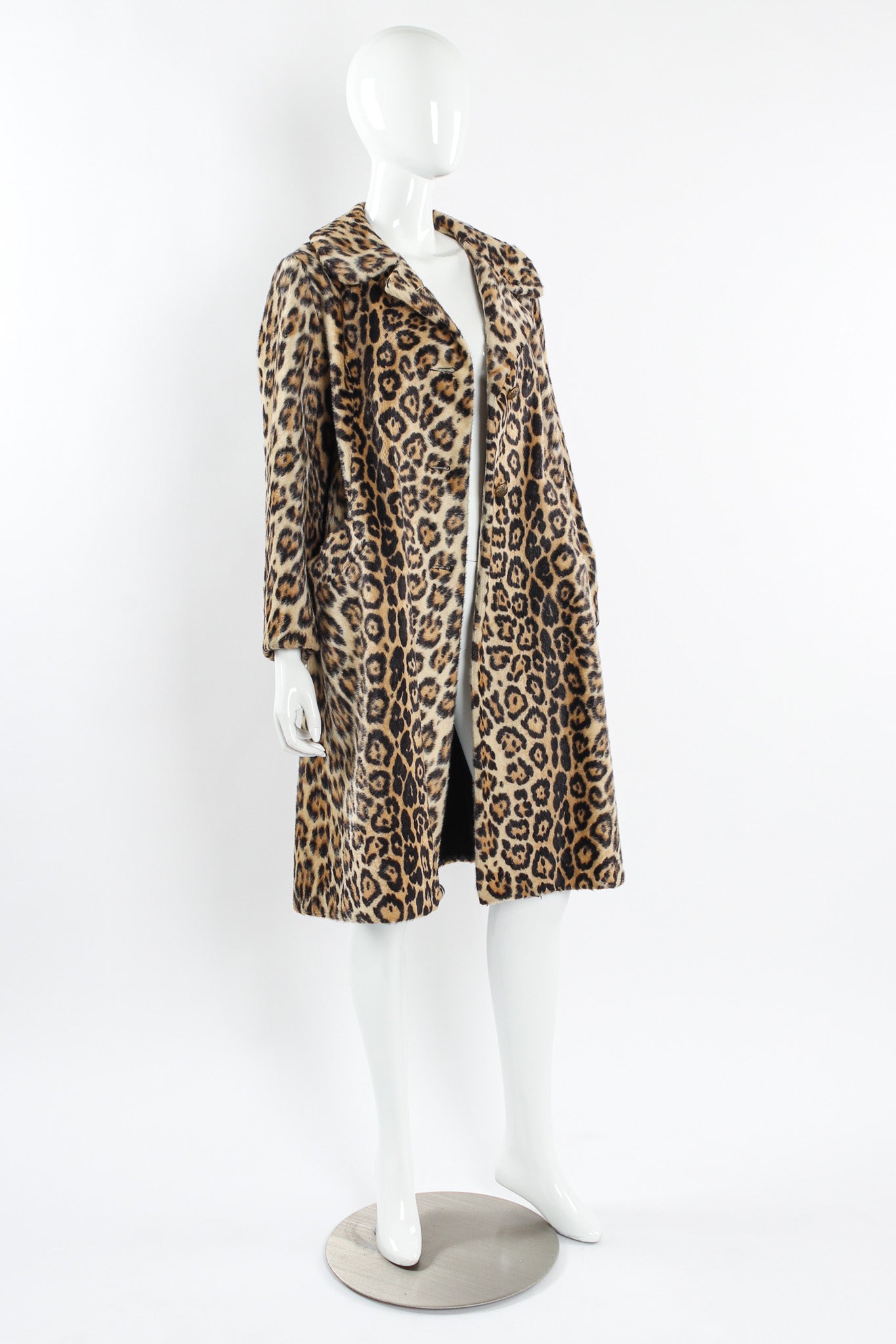 Vintage Irene Herbert for Safari Fairmoor Leopard Print Fur Coat mannequin unbuttoned  @ Recess LA